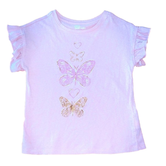 GIRLS Size S small- Epic Threads Pink butterfly short sleeve shirt EUC - Picture 1 of 2